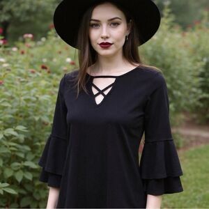 Joseph Ribkoff Belle Sleeve Tunic Style Stretchy Black top woman size 6 #182208